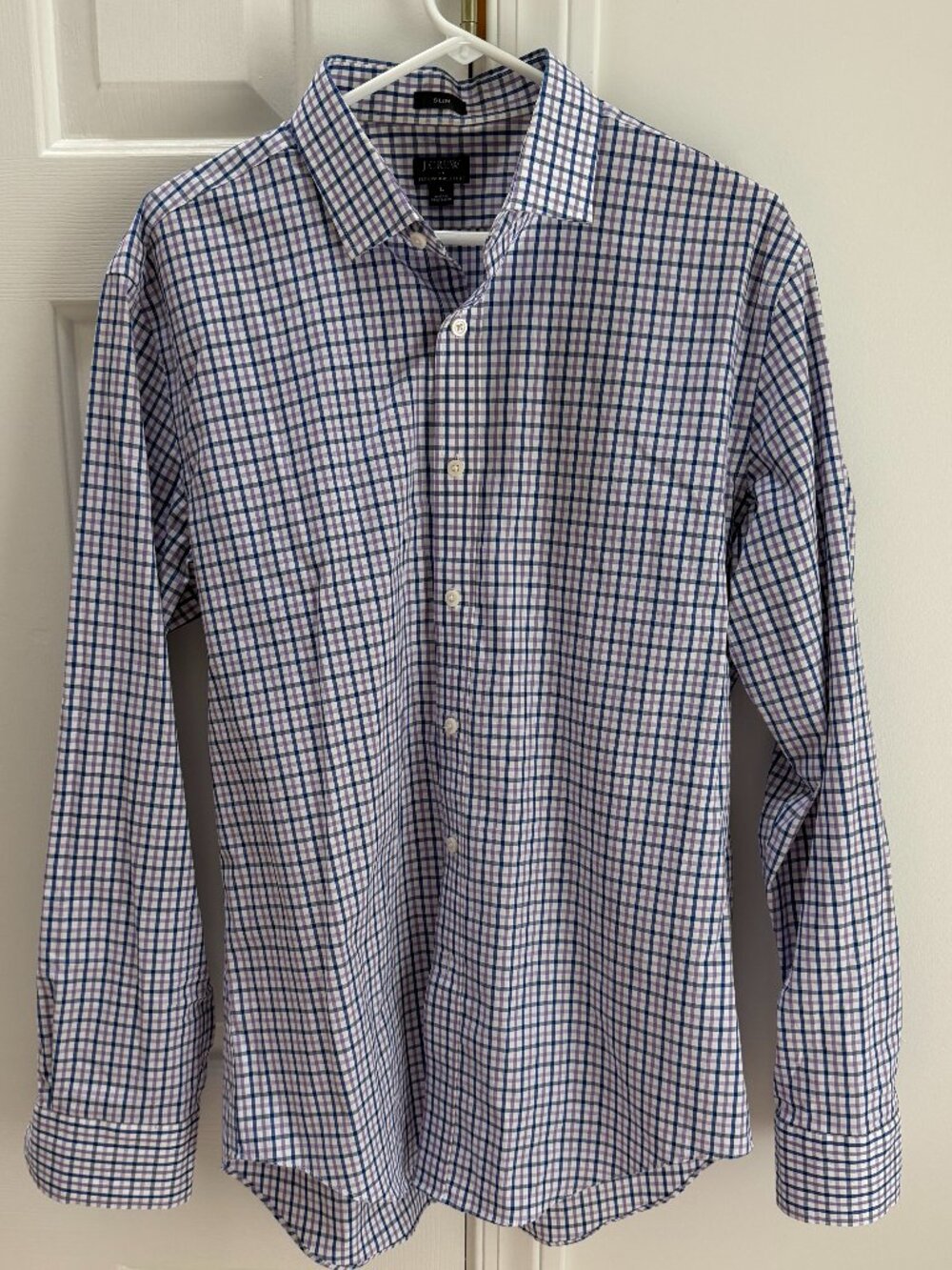 J.Crew Men’s Slim Fit Check Button Down Shirt Purple Blue White Large